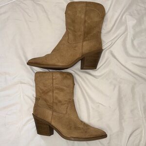 Taupe Suede Western Ankle Boots - Women